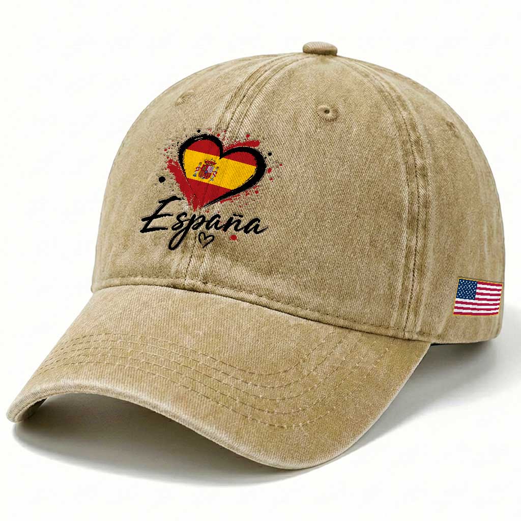 Espana Heart Spanish Flag Patriotic Spain Pride Washed Cotton Baseball Cap TS11 Print Your Wear