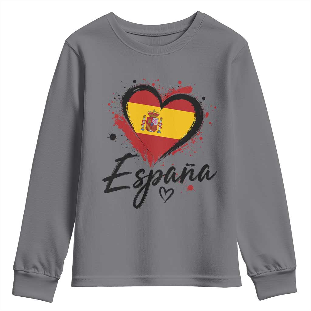Espana Heart Spanish Flag Patriotic Spain Pride Youth Sweatshirt TS11 Charcoal Print Your Wear
