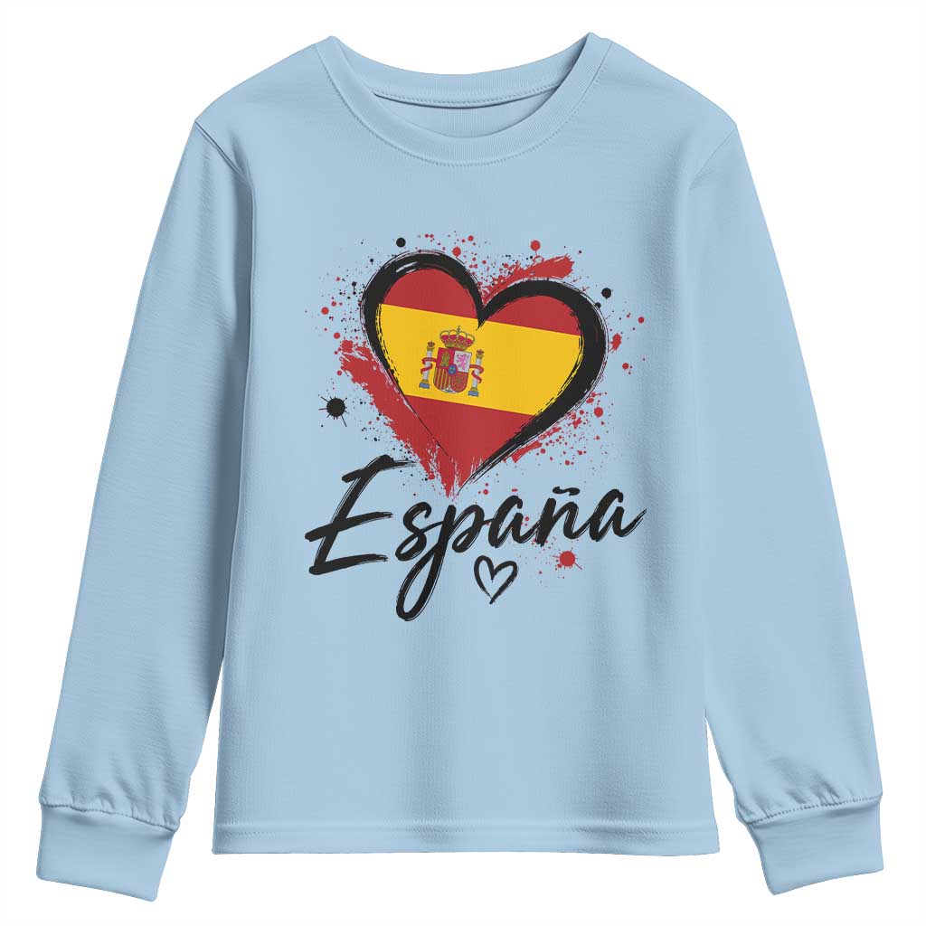 Espana Heart Spanish Flag Patriotic Spain Pride Youth Sweatshirt TS11 Light Blue Print Your Wear