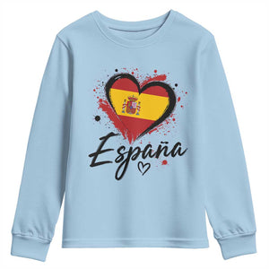 Espana Heart Spanish Flag Patriotic Spain Pride Youth Sweatshirt TS11 Light Blue Print Your Wear