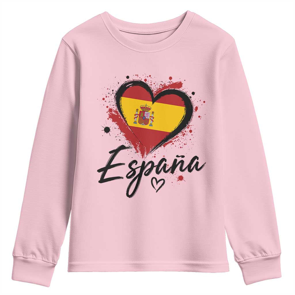 Espana Heart Spanish Flag Patriotic Spain Pride Youth Sweatshirt TS11 Light Pink Print Your Wear