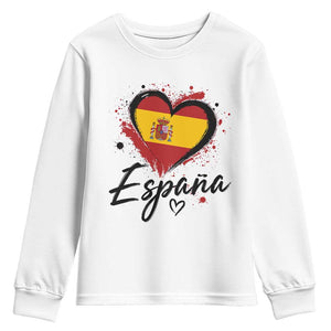 Espana Heart Spanish Flag Patriotic Spain Pride Youth Sweatshirt TS11 White Print Your Wear