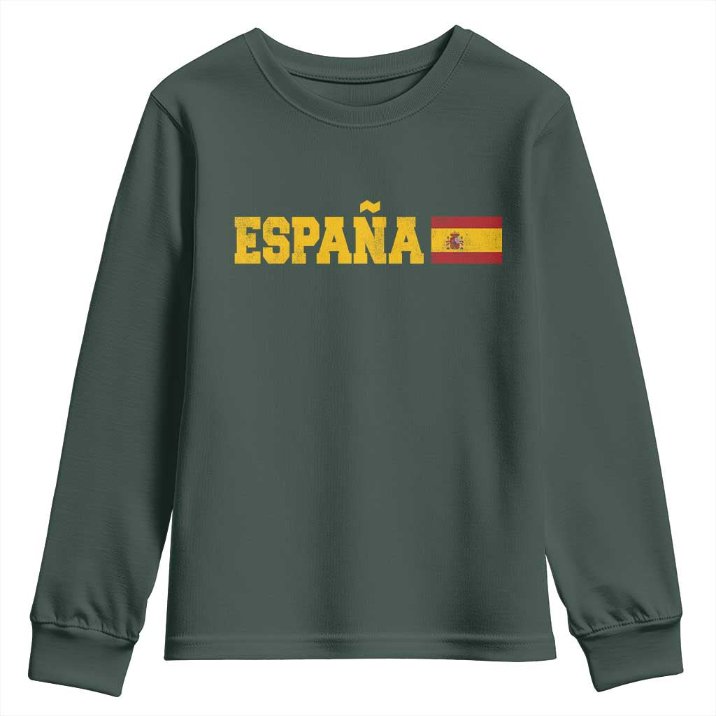 Espana Spain Vintage Sports Design Spanish Flag Youth Sweatshirt TS11 Dark Forest Green Print Your Wear