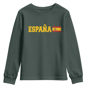 Espana Spain Vintage Sports Design Spanish Flag Youth Sweatshirt TS11 Dark Forest Green Print Your Wear