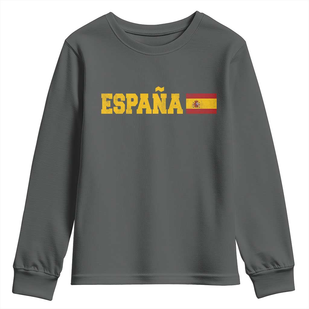 Espana Spain Vintage Sports Design Spanish Flag Youth Sweatshirt TS11 Dark Heather Print Your Wear