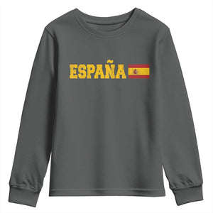Espana Spain Vintage Sports Design Spanish Flag Youth Sweatshirt TS11 Dark Heather Print Your Wear