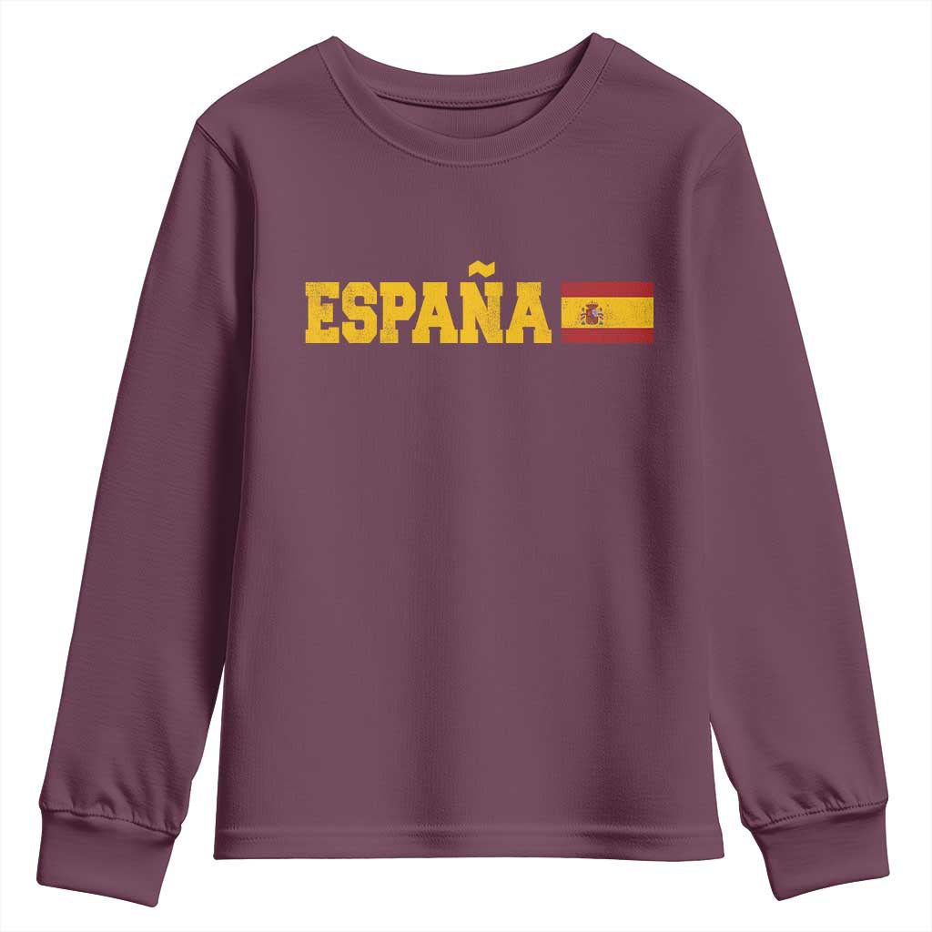 Espana Spain Vintage Sports Design Spanish Flag Youth Sweatshirt TS11 Maroon Print Your Wear