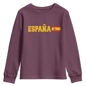 Espana Spain Vintage Sports Design Spanish Flag Youth Sweatshirt TS11 Maroon Print Your Wear