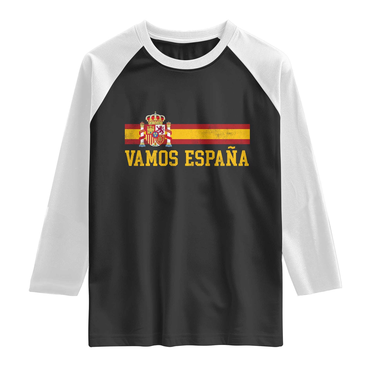 Vamos Espana Spainish Flag Vintage Spain Coat of Arms Raglan Shirt TS11 Black White Print Your Wear