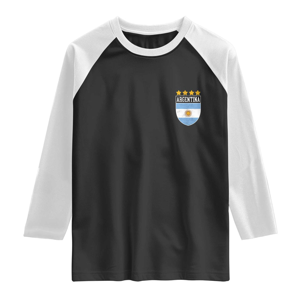 Argentina 4th Star Vintage Argentine Football Crest Raglan Shirt TS11 Black White Print Your Wear