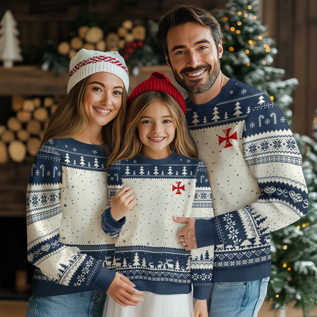 Vintage Catholic Knight Templar Crusader Cross Ugly Christmas Sweater TS11 Beige Navy Print Your Wear