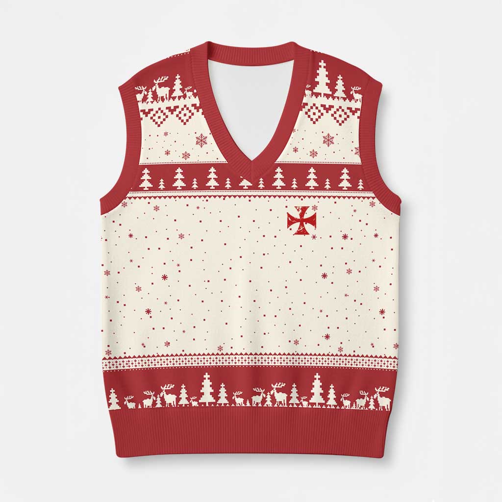 Vintage Catholic Knight Templar Crusader Cross V-Neck Knit Sweater Vest TS11 Beige Red Print Your Wear