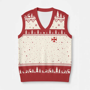 Vintage Catholic Knight Templar Crusader Cross V-Neck Knit Sweater Vest TS11 Beige Red Print Your Wear