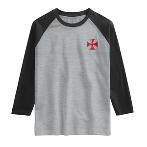 Vintage Catholic Knight Templar Crusader Cross Raglan Shirt TS11 Heather Gray Black Print Your Wear