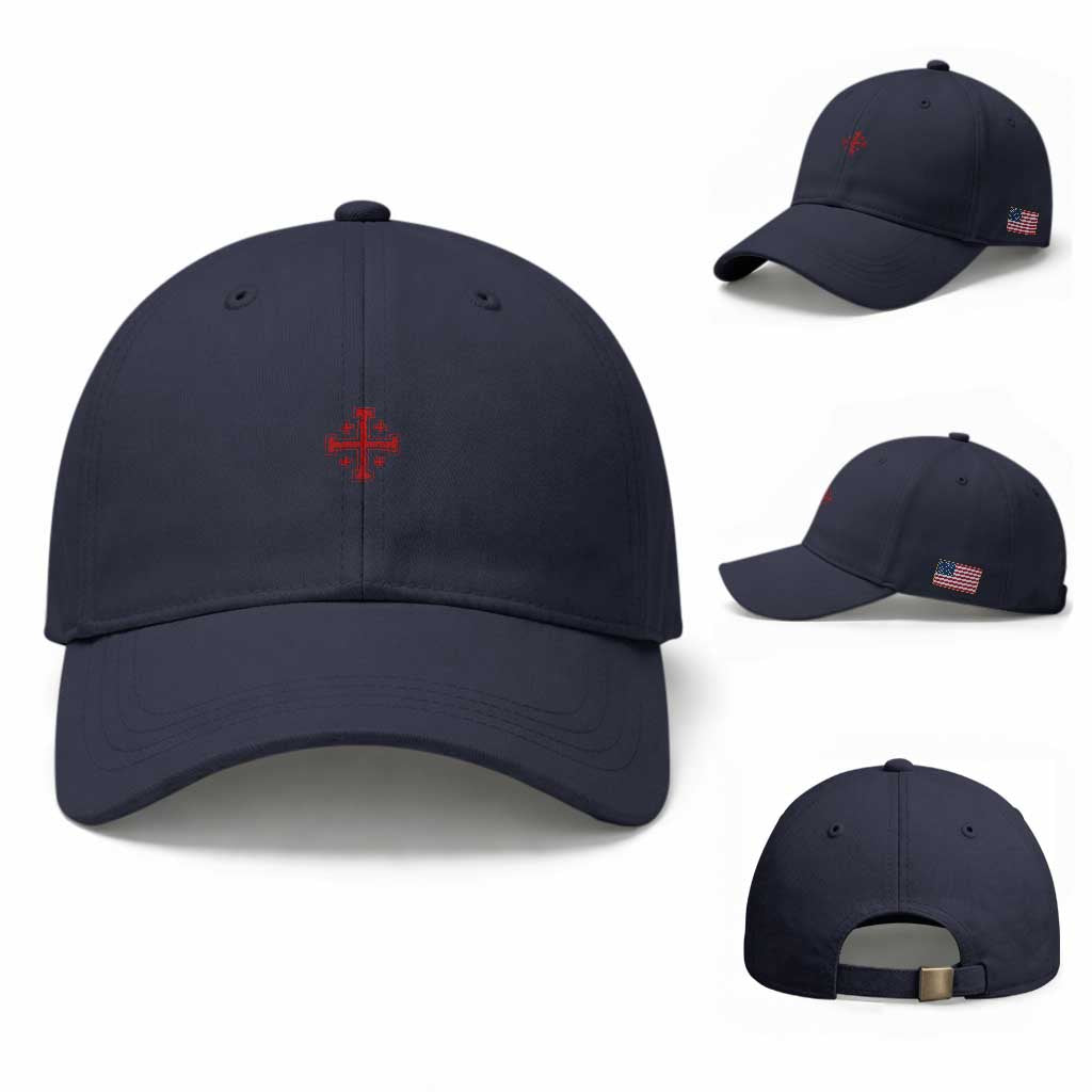Vintage Catholic Knight Templar Jerusalem Cross Baseball Cap TS11 Baseball Cap Universal Fit Navy Print Your Wear