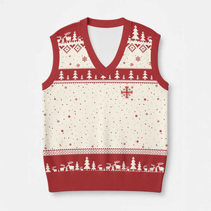 Vintage Catholic Knight Templar Jerusalem Cross V-Neck Knit Sweater Vest TS11 Beige Red Print Your Wear