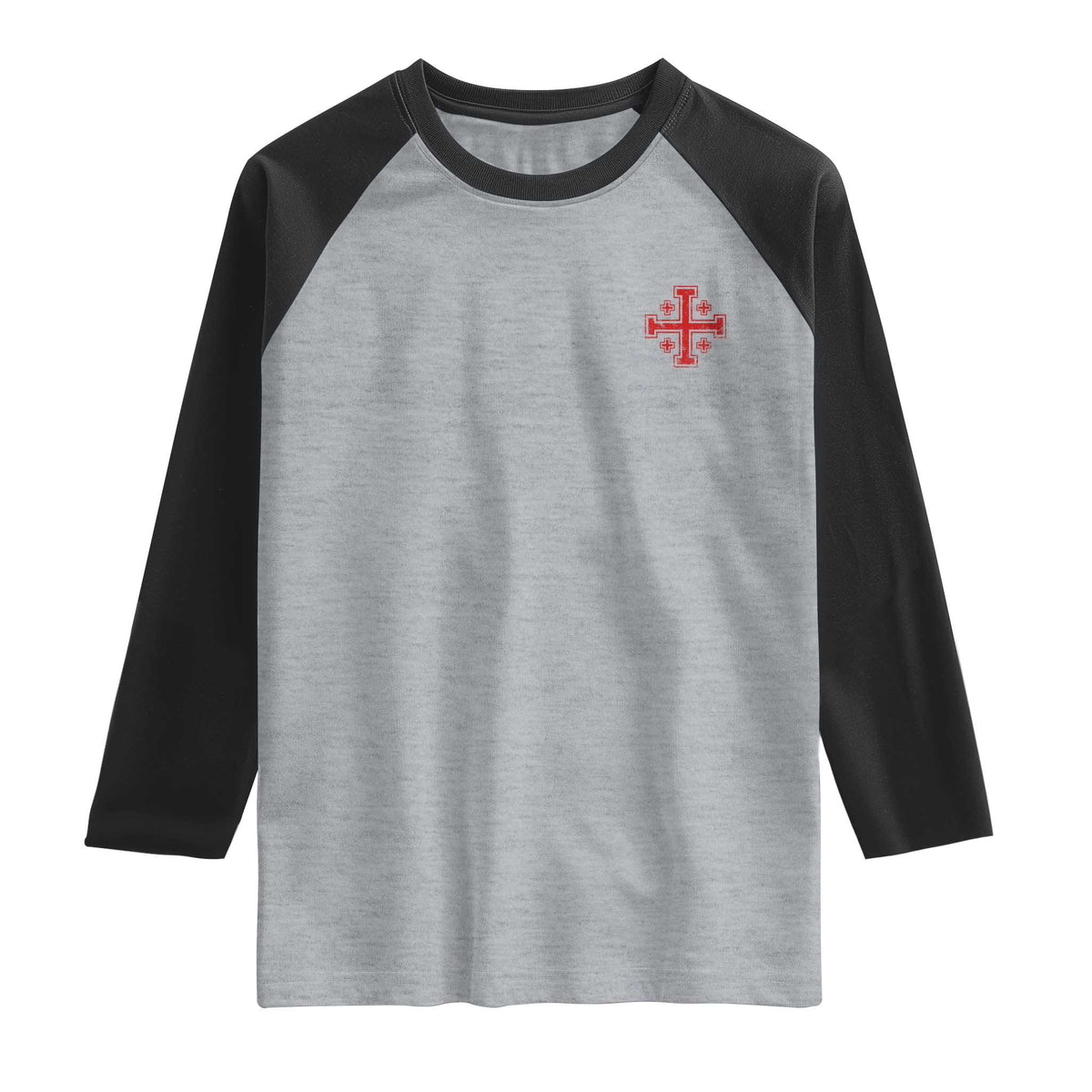 Vintage Catholic Knight Templar Jerusalem Cross Raglan Shirt TS11 Heather Gray Black Print Your Wear