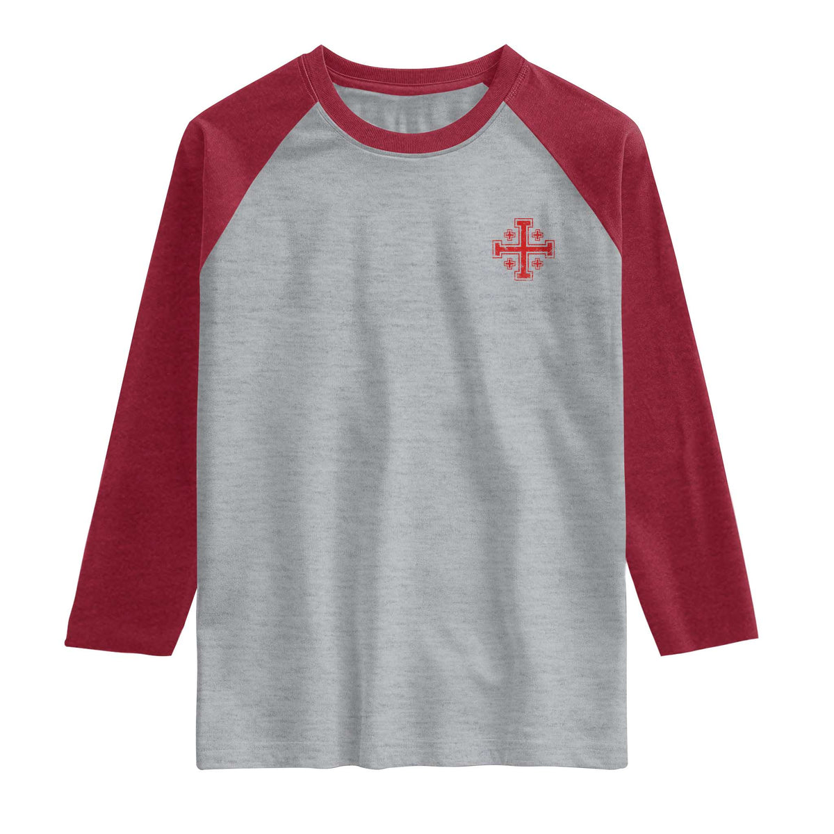 Vintage Catholic Knight Templar Jerusalem Cross Raglan Shirt TS11 Heather Gray Heather Red Print Your Wear