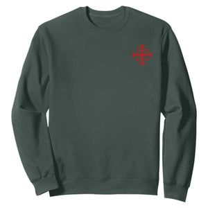 Vintage Catholic Knight Templar Jerusalem Cross Sweatshirt TS11 Dark Forest Green Print Your Wear