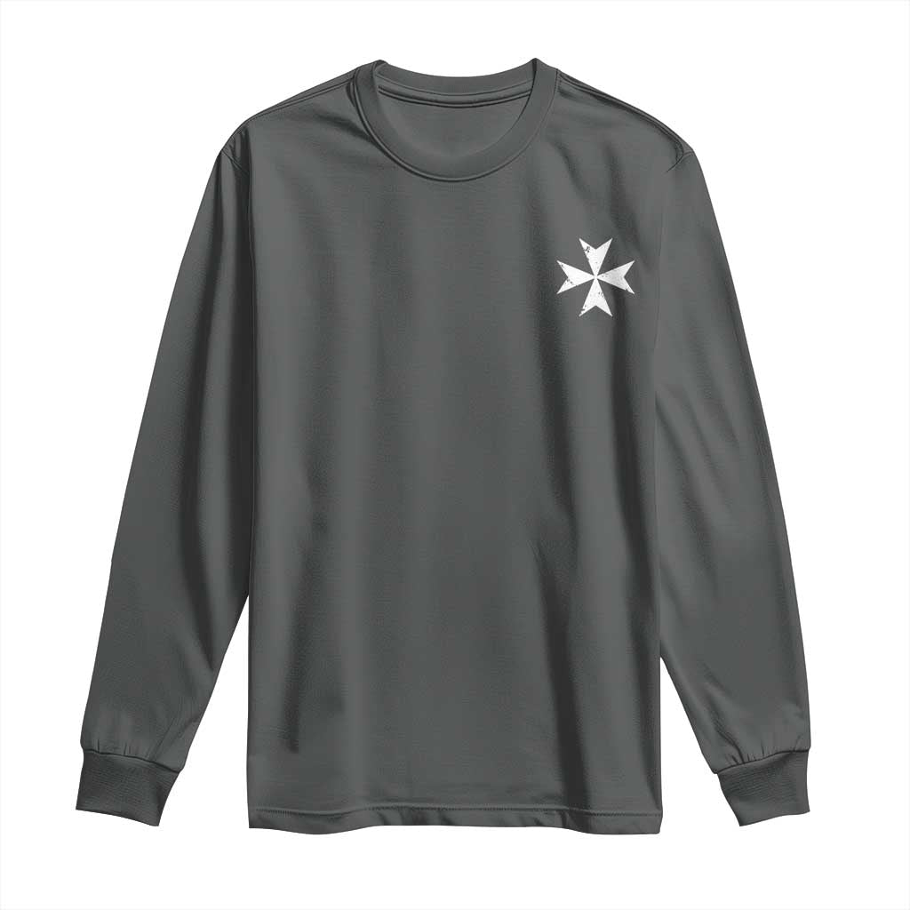 Knights Hospitaller Vintage Maltese Cross Catholic Christian Long Sleeve Shirt TS11 Dark Heather Print Your Wear