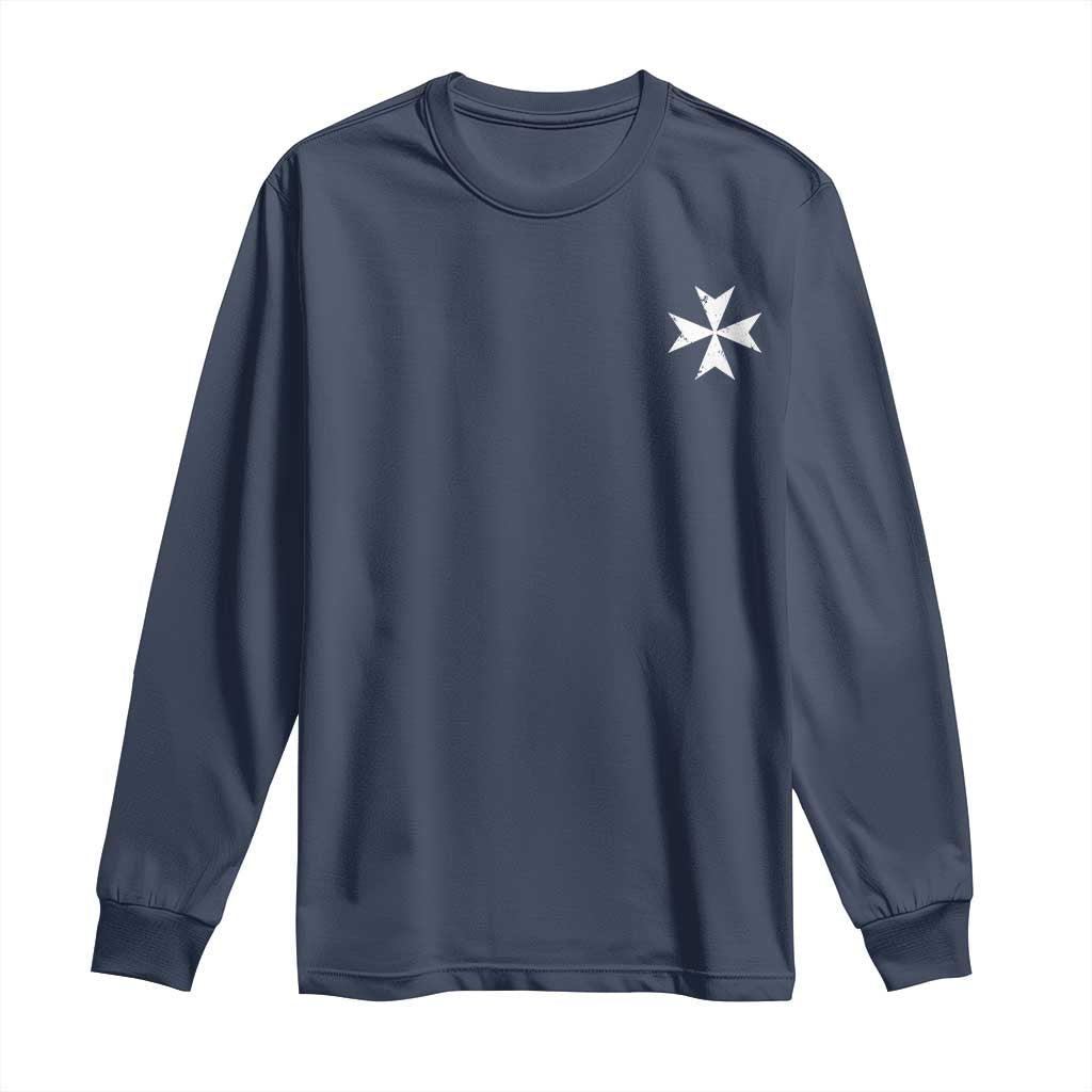 Knights Hospitaller Vintage Maltese Cross Catholic Christian Long Sleeve Shirt TS11 Navy Print Your Wear