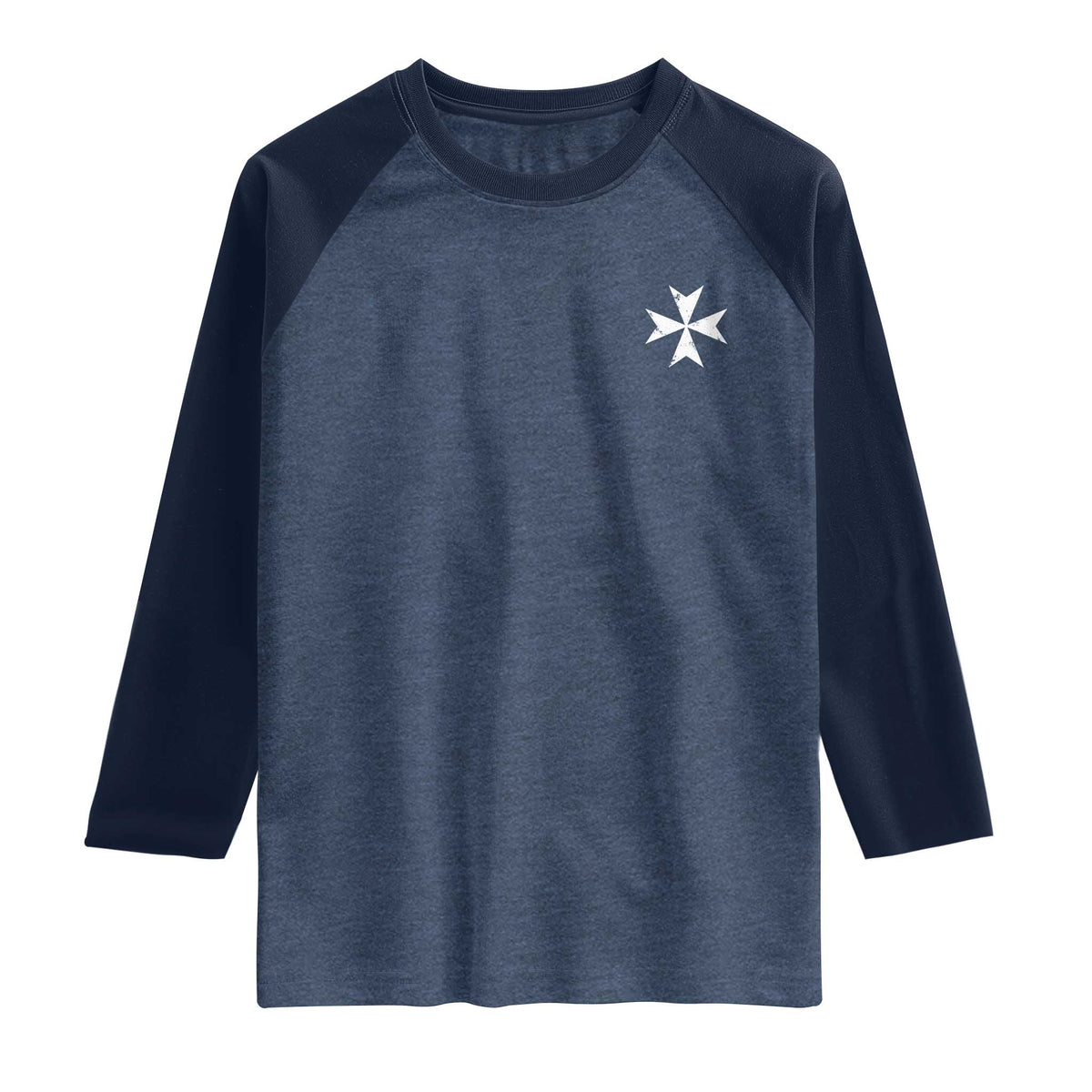 Knights Hospitaller Vintage Maltese Cross Catholic Christian Raglan Shirt TS11 Heather Denim Navy Print Your Wear