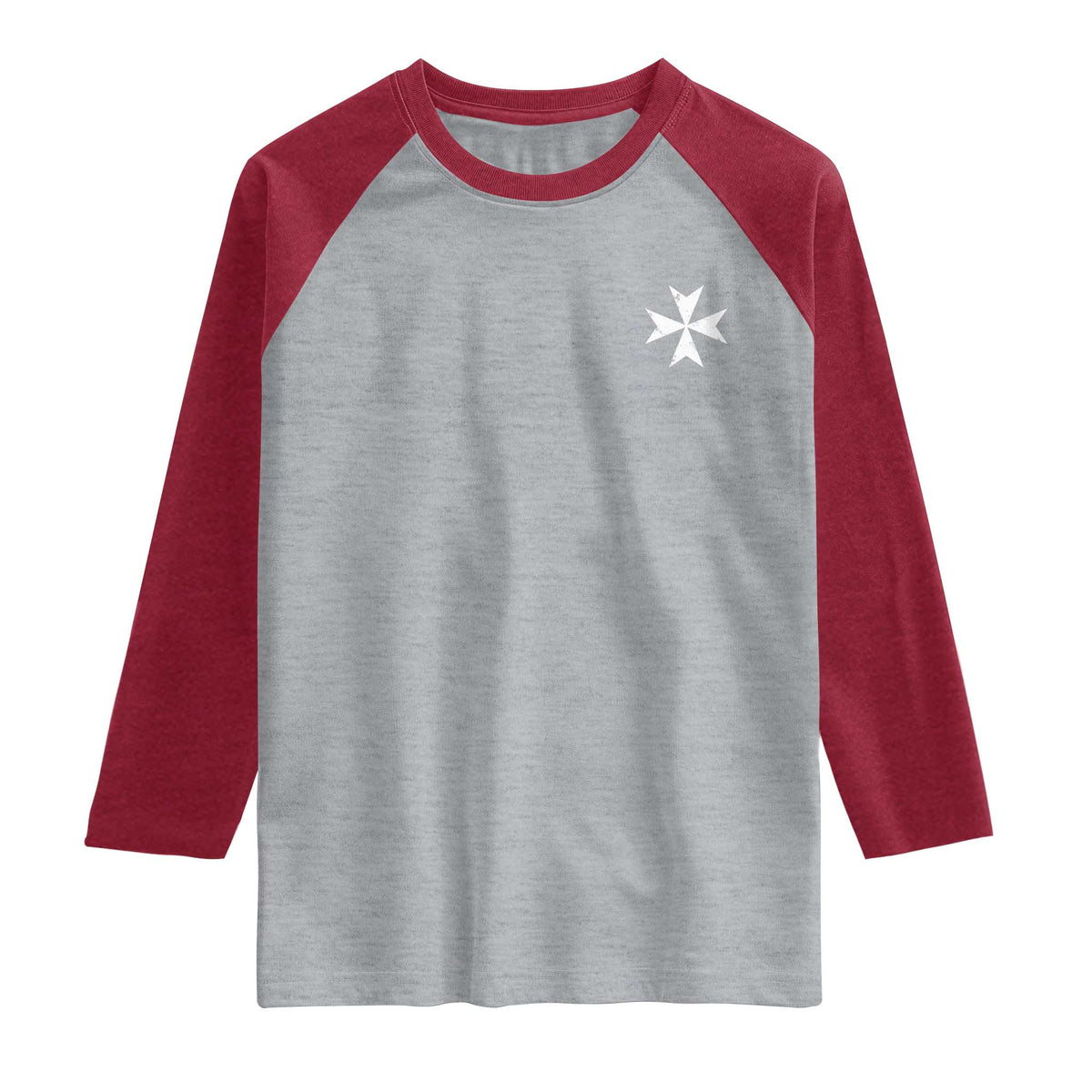 Knights Hospitaller Vintage Maltese Cross Catholic Christian Raglan Shirt TS11 Heather Gray Heather Red Print Your Wear