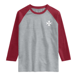 Knights Hospitaller Vintage Maltese Cross Catholic Christian Raglan Shirt TS11 Heather Gray Heather Red Print Your Wear