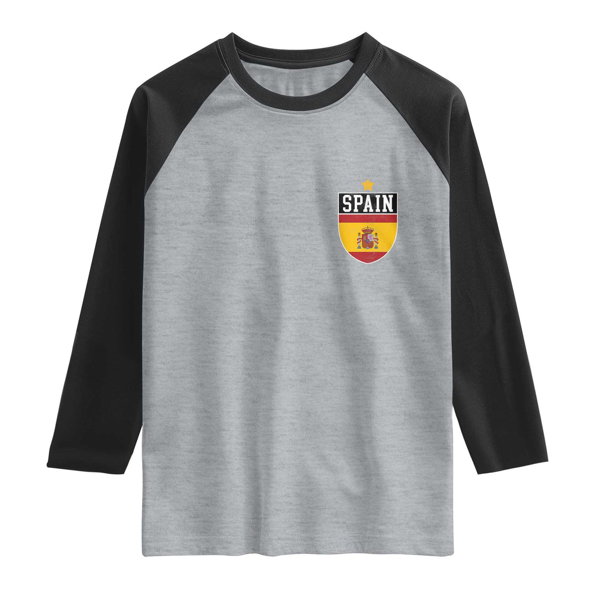 Spain 1st Star Espana Football Crest Raglan Shirt TS11 Heather Gray Black Print Your Wear