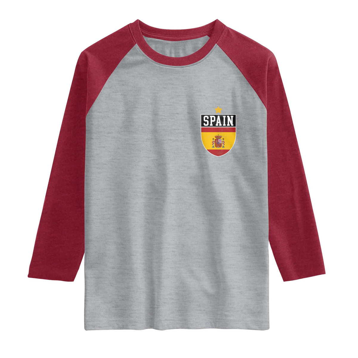 Spain 1st Star Espana Football Crest Raglan Shirt TS11 Heather Gray Heather Red Print Your Wear