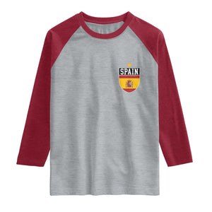 Spain 1st Star Espana Football Crest Raglan Shirt TS11 Heather Gray Heather Red Print Your Wear