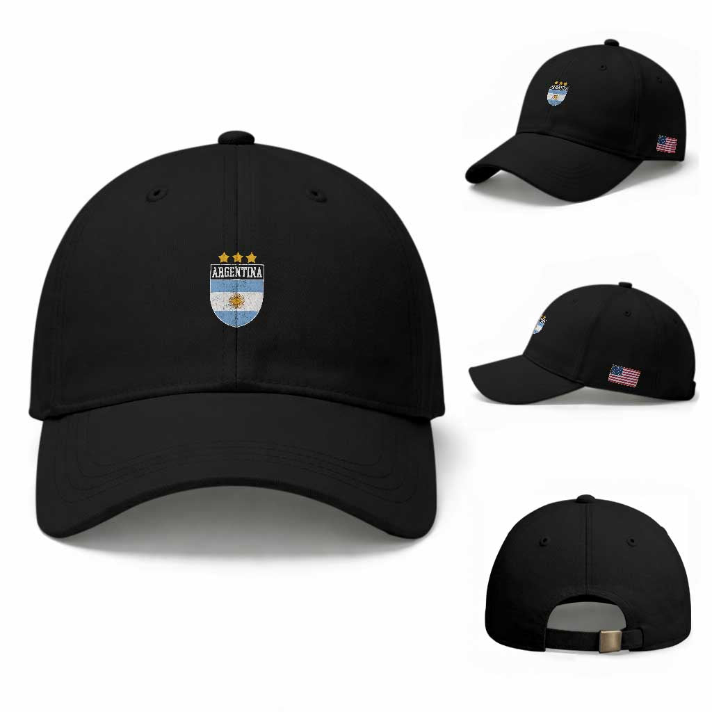 Argentina 3rd Star Vintage Argentine Football Crest Baseball Cap TS11 Baseball Cap Universal Fit Black Print Your Wear