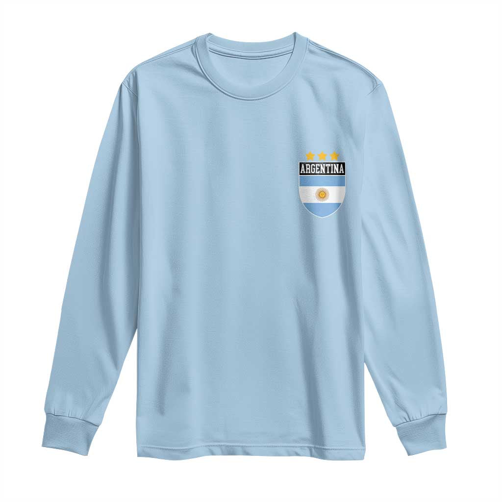 Argentina 3rd Star Vintage Argentine Football Crest Long Sleeve Shirt TS11 Light Blue Print Your Wear