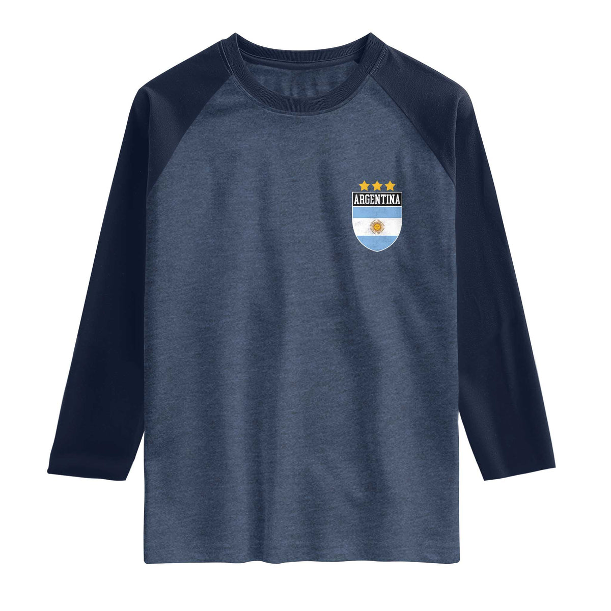 Argentina 3rd Star Vintage Argentine Football Crest Raglan Shirt TS11 Heather Denim Navy Print Your Wear