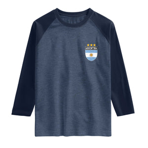 Argentina 3rd Star Vintage Argentine Football Crest Raglan Shirt TS11 Heather Denim Navy Print Your Wear