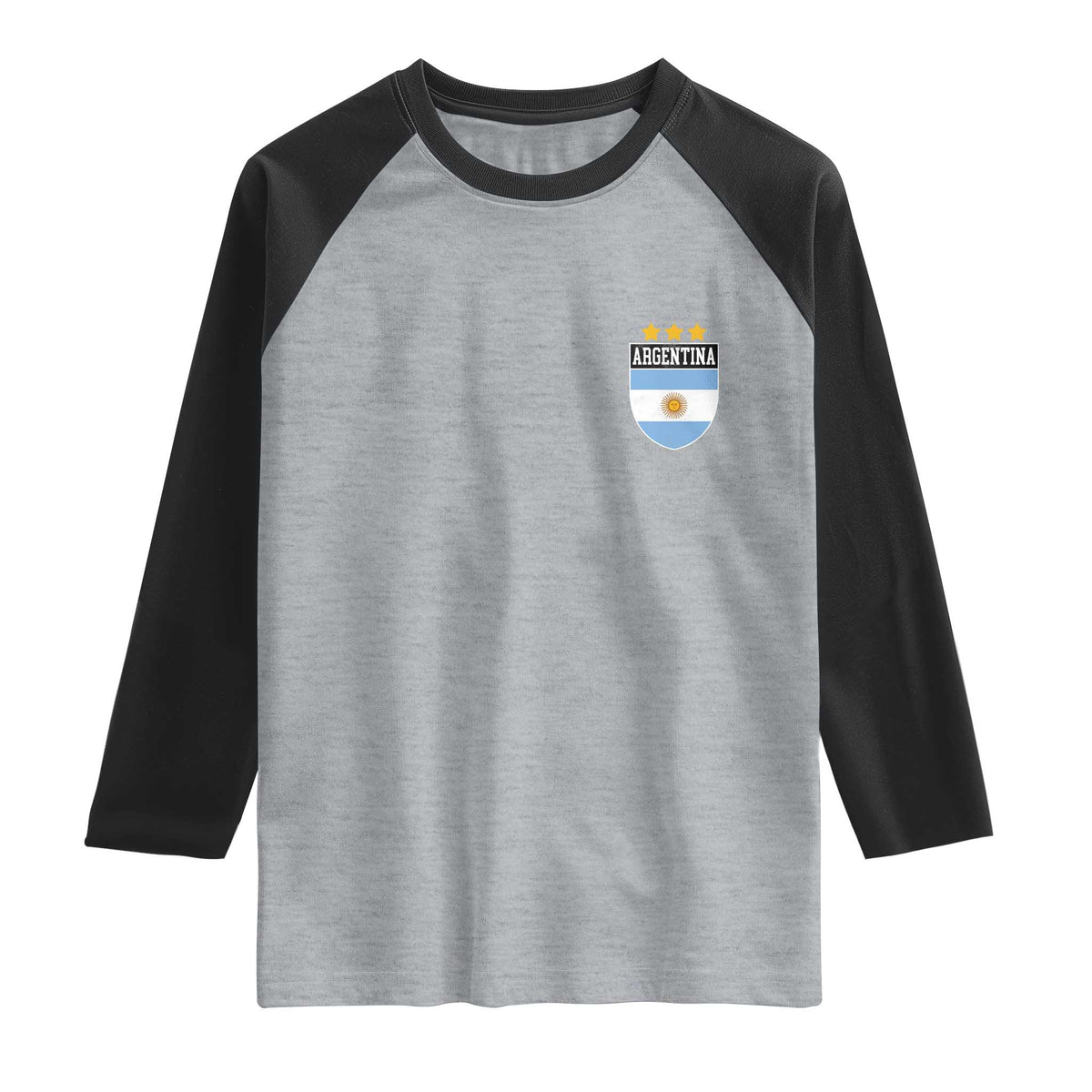 Argentina 3rd Star Vintage Argentine Football Crest Raglan Shirt TS11 Heather Gray Black Print Your Wear
