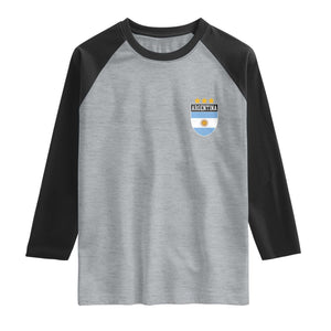 Argentina 3rd Star Vintage Argentine Football Crest Raglan Shirt TS11 Heather Gray Black Print Your Wear