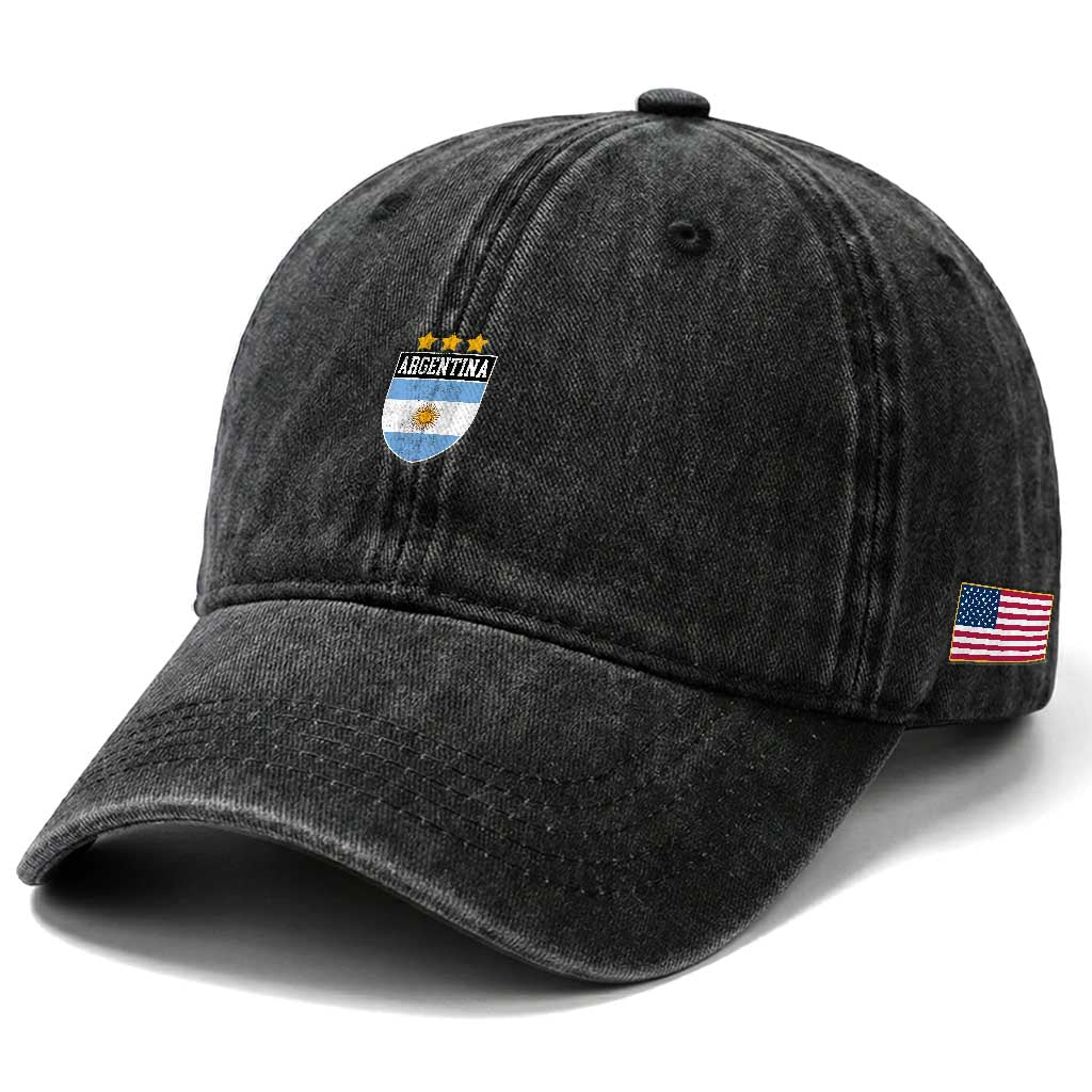 Argentina 3rd Star Vintage Argentine Football Crest Washed Cotton Baseball Cap TS11 Print Your Wear