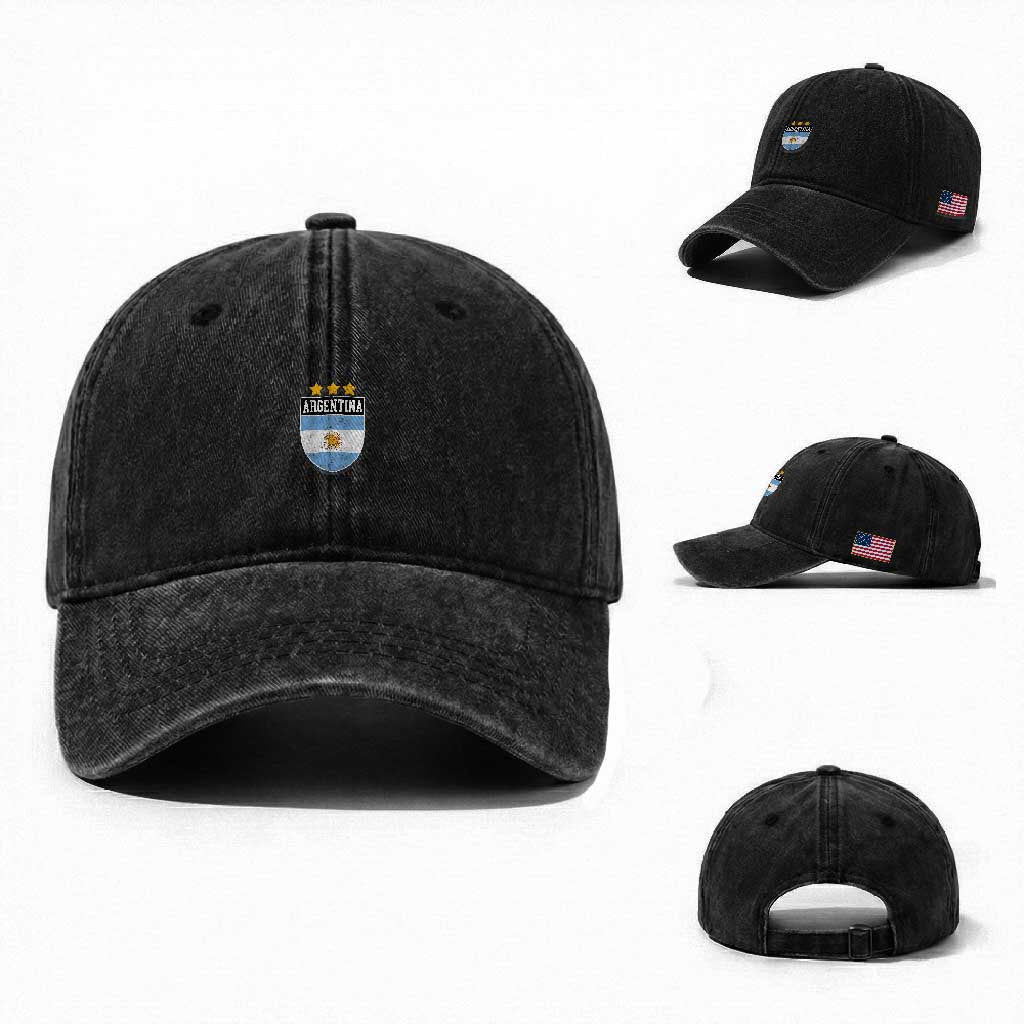 Argentina 3rd Star Vintage Argentine Football Crest Washed Cotton Baseball Cap TS11 Washed Cap Universal Fit Black Print Your Wear
