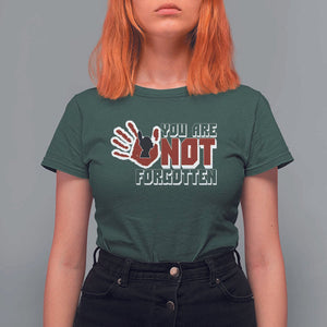 Native American Women T Shirt For Women You Are Not Forgotten Stop MMIW Red Hand TS11 Dark Forest Green Print Your Wear