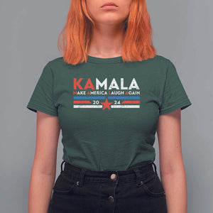 Harris 2024 T Shirt For Women Make America Laugh Again Kamala Vintage Star TS11 Dark Forest Green Print Your Wear