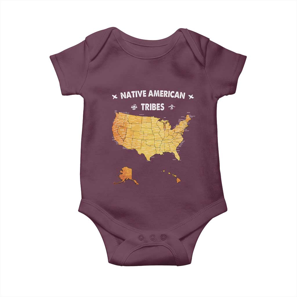 Native American Tribes Baby Onesie Vintage Native American Map US History TS11 Maroon Print Your Wear