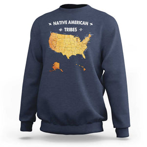 Native American Tribes Sweatshirt Vintage Native American Map US History TS11 Navy Print Your Wear