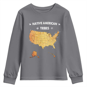 Native American Tribes Youth Sweatshirt Vintage Native American Map US History TS11 Charcoal Print Your Wear