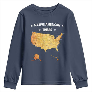 Native American Tribes Youth Sweatshirt Vintage Native American Map US History TS11 Navy Print Your Wear