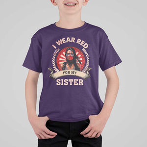 Native American Women T Shirt For Kid I Wear Red For My Sister Stop MMIW Hand TS11 Purple Print Your Wear