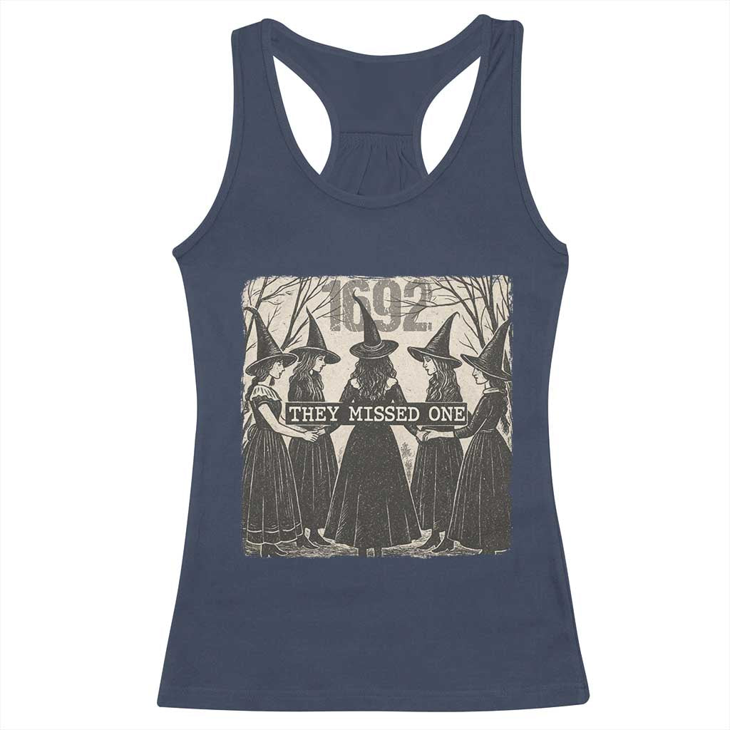 1692 They Missed One Racerback Tank Top Halloween Feminist Witch Trials TS11 Navy Print Your Wear