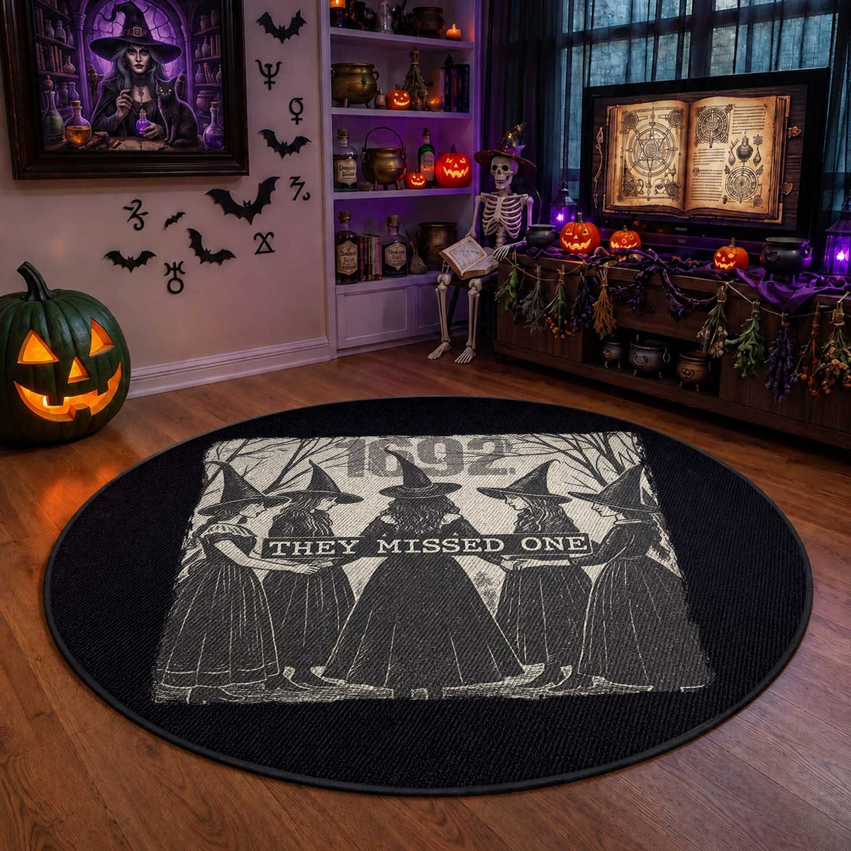 1692 They Missed One Round Rug Halloween Feminist Witch Trials