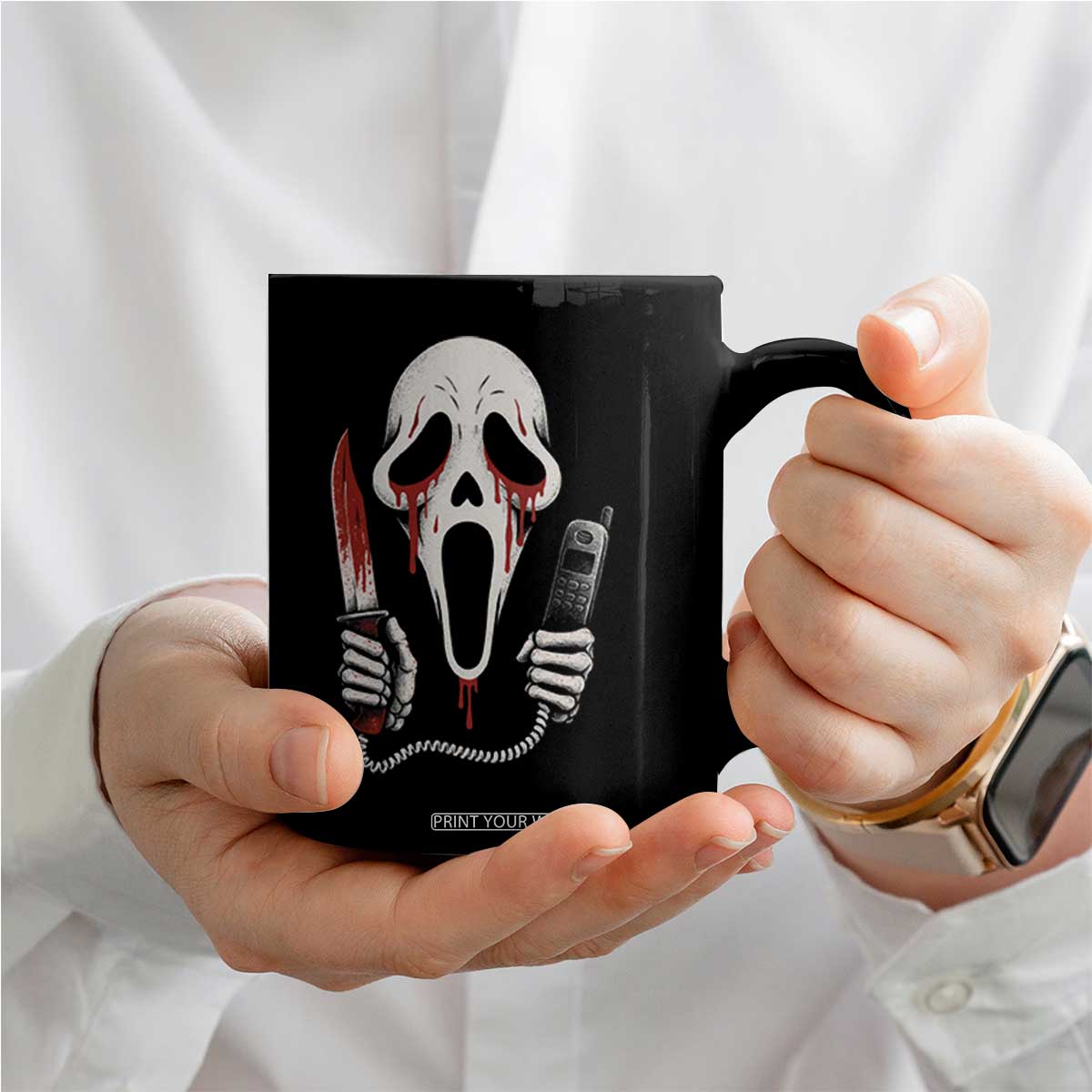 Funny Halloween Scary Face Ghost Coffee Mug Horror Slasher Bloody Knife TS11 Print Your Wear