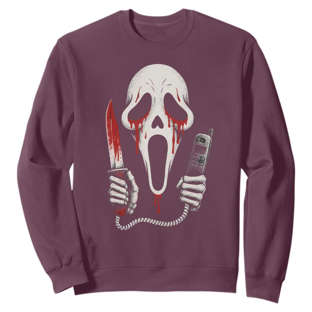 Funny Halloween Scary Face Ghost Sweatshirt Horror Slasher Bloody Knife TS11 Maroon Print Your Wear